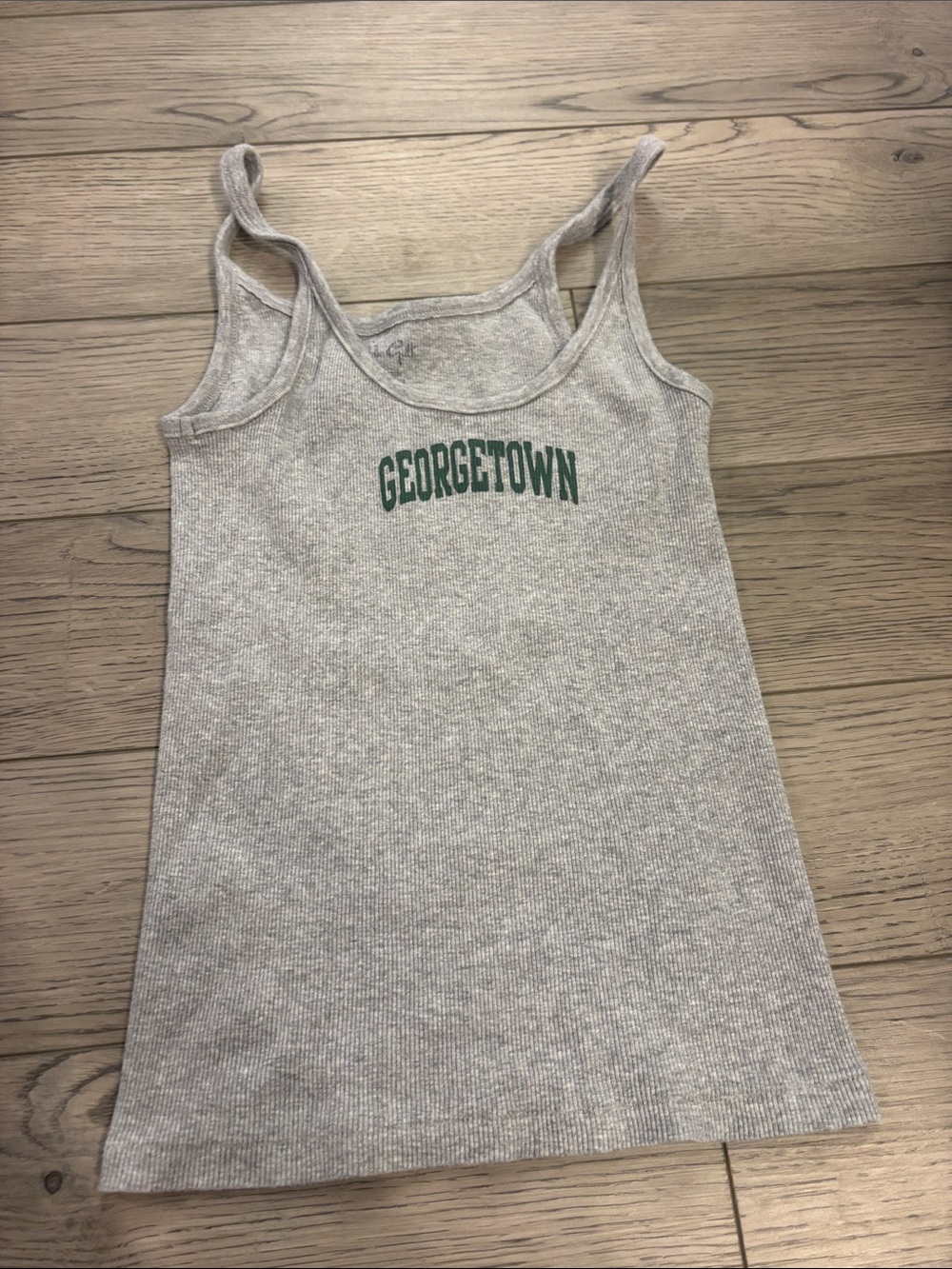 Brandy Melville/John Galt Georgetown Gray Ribbed Tank Top with Green Logo